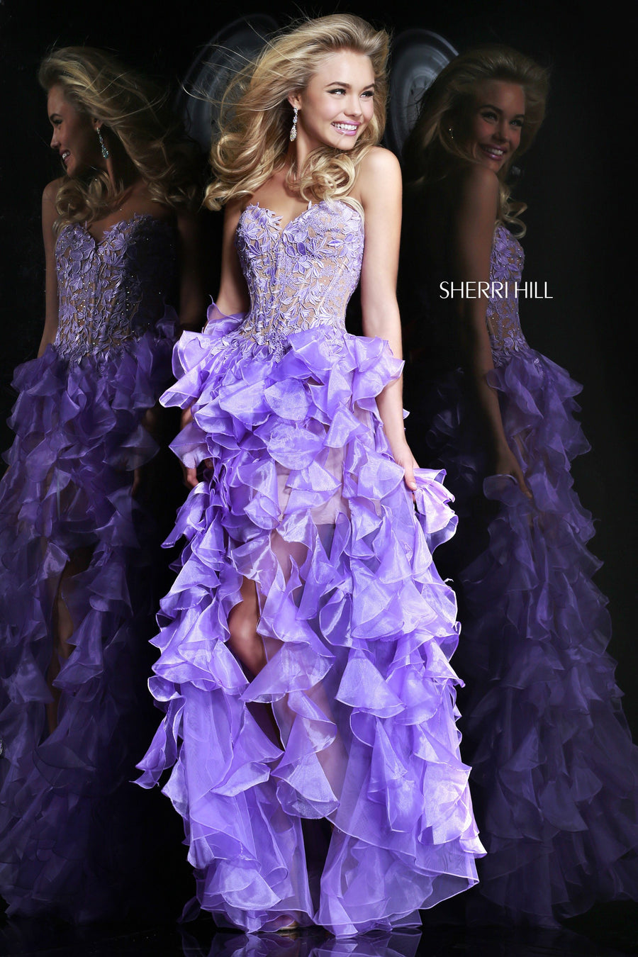 Sherri Hill style 11093 in red, Strapless Beaded Gown with Ruffled Skirt