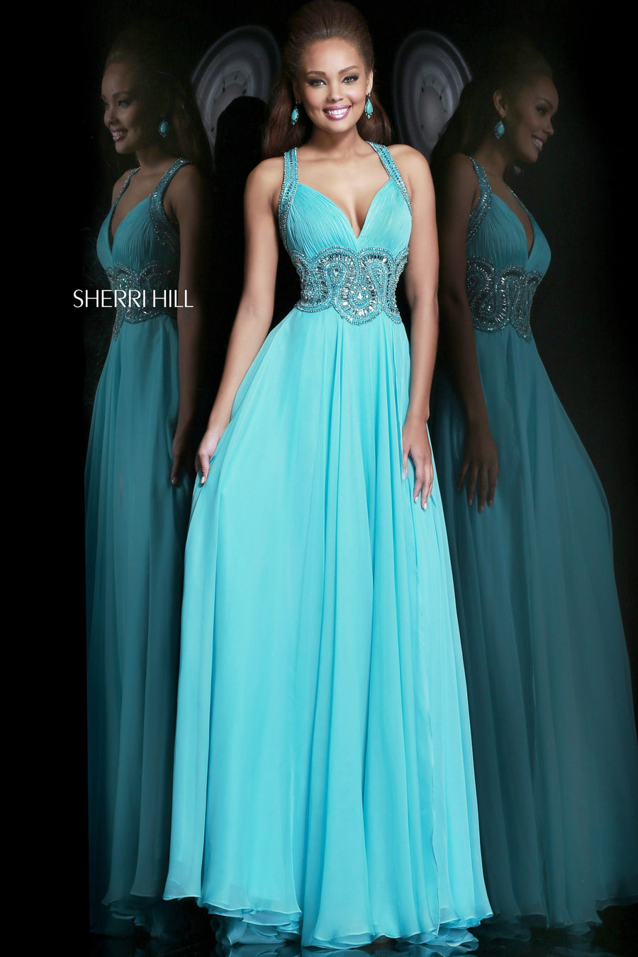 Sherri Hill style 11102 in white, V-Neck Beaded Bodice Chiffon Gown