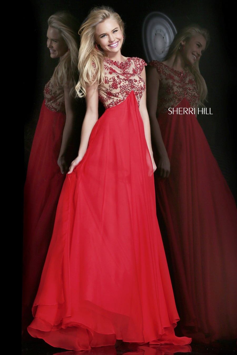 Sherri Hill style 21321 in nude/red