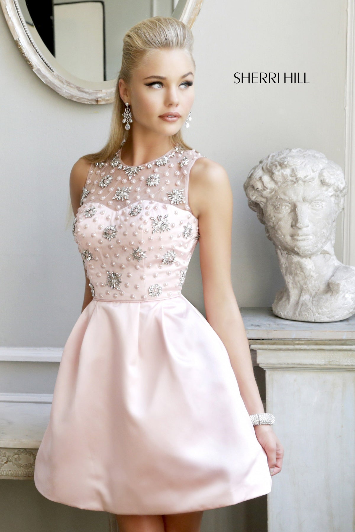 Sherri Hill 21323 high-neck beaded satin cocktail dress