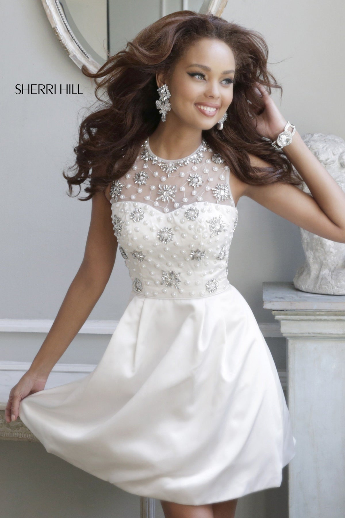 Sherri Hill 21323 high-neck beaded satin cocktail dress