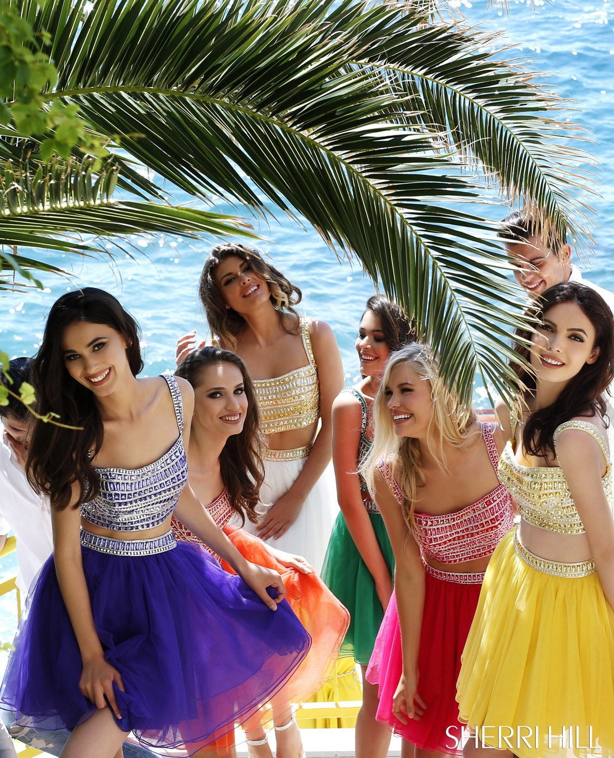 Sherri Hill 11060 two-piece beaded cocktail dress in ivory/gold