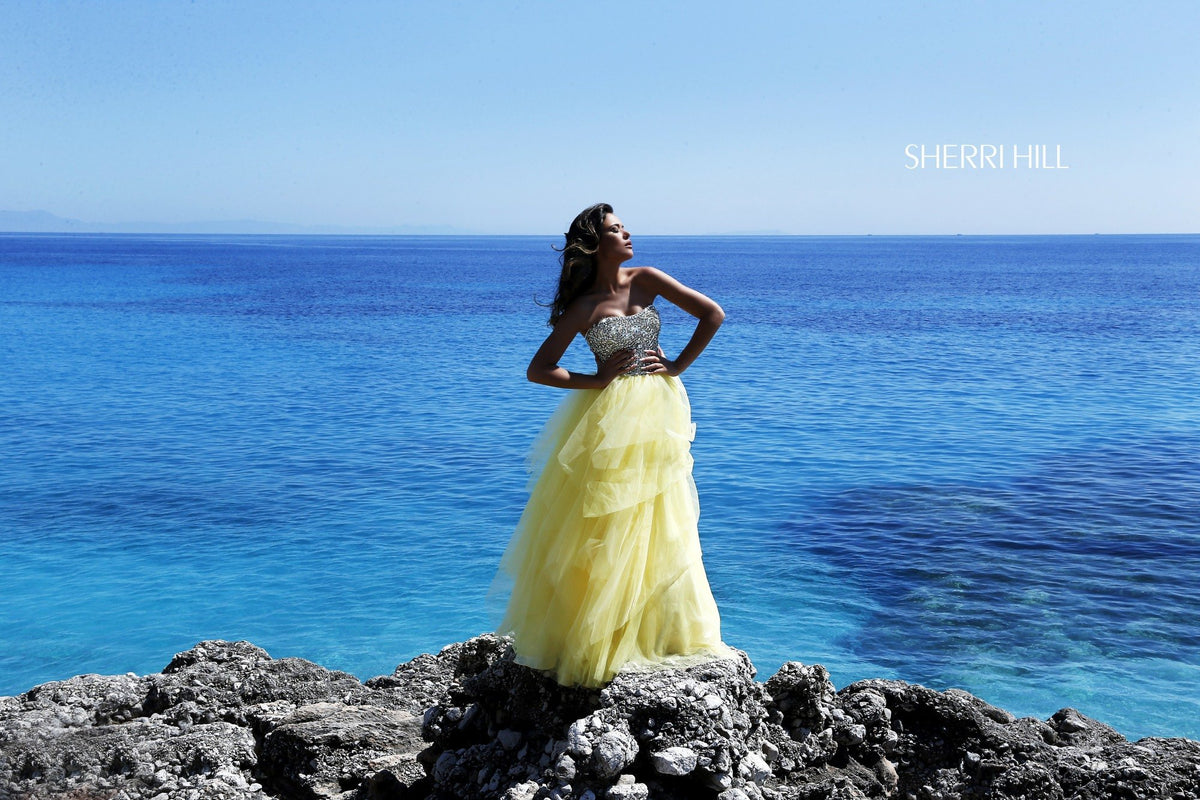 Sherri Hill 11085 strapless beaded tulle ball gown