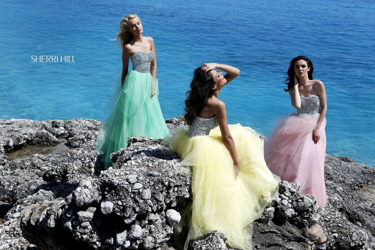 Sherri Hill 11085 strapless beaded tulle ball gown