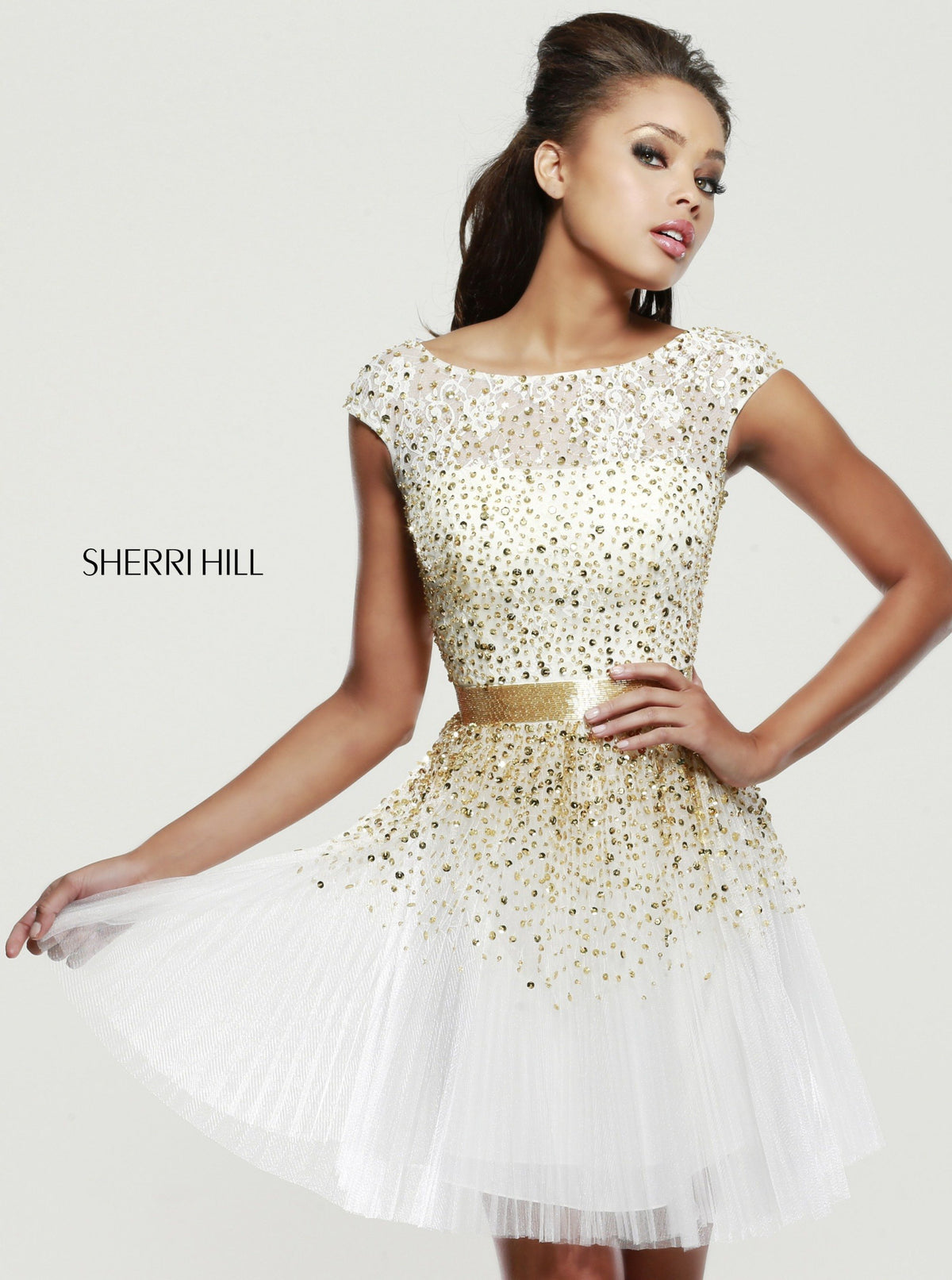 Sherri Hill 2840 sequin cocktail dress with full skirt