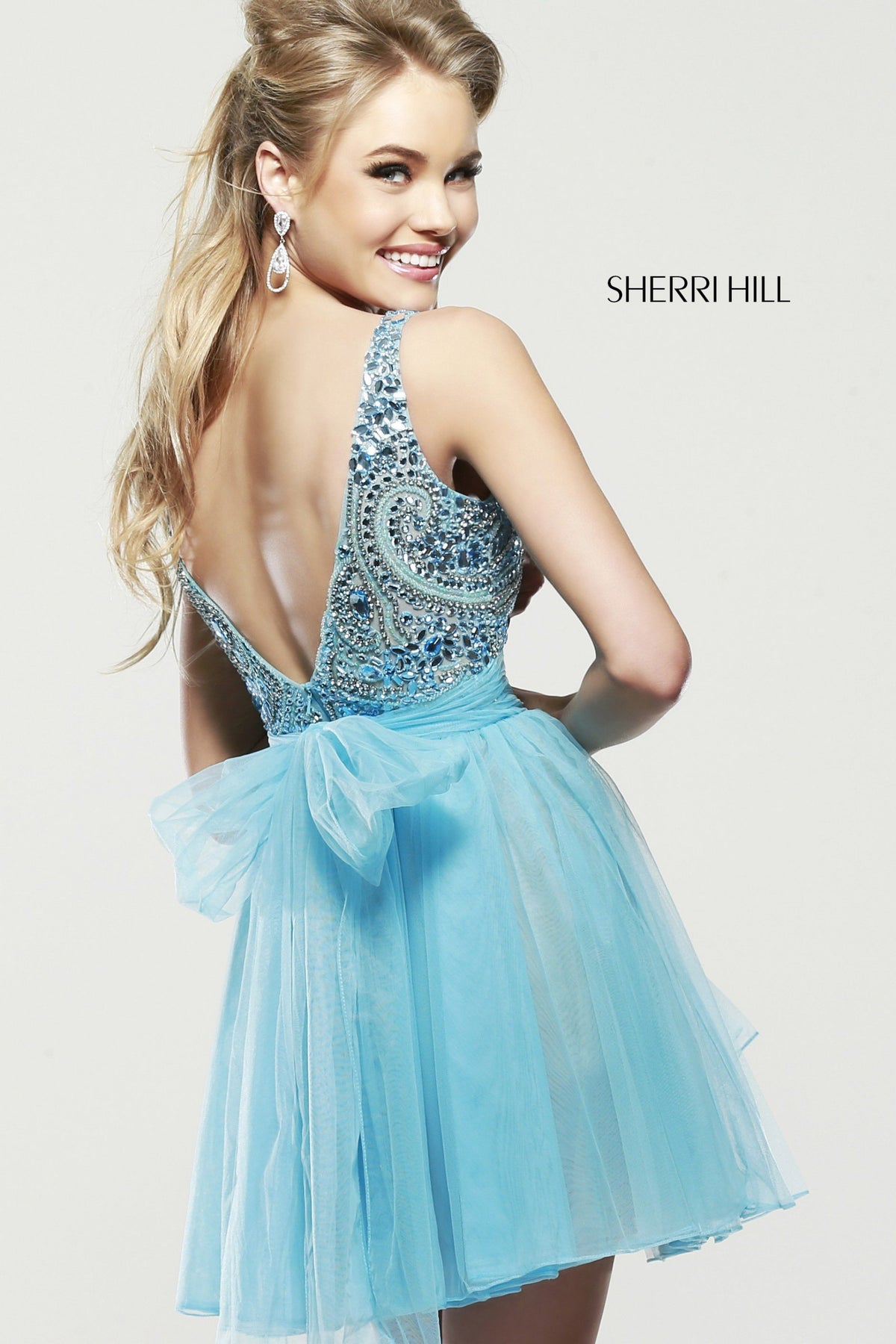 Sherri Hill 11032 beaded bodice cocktail dress with tulle skirt