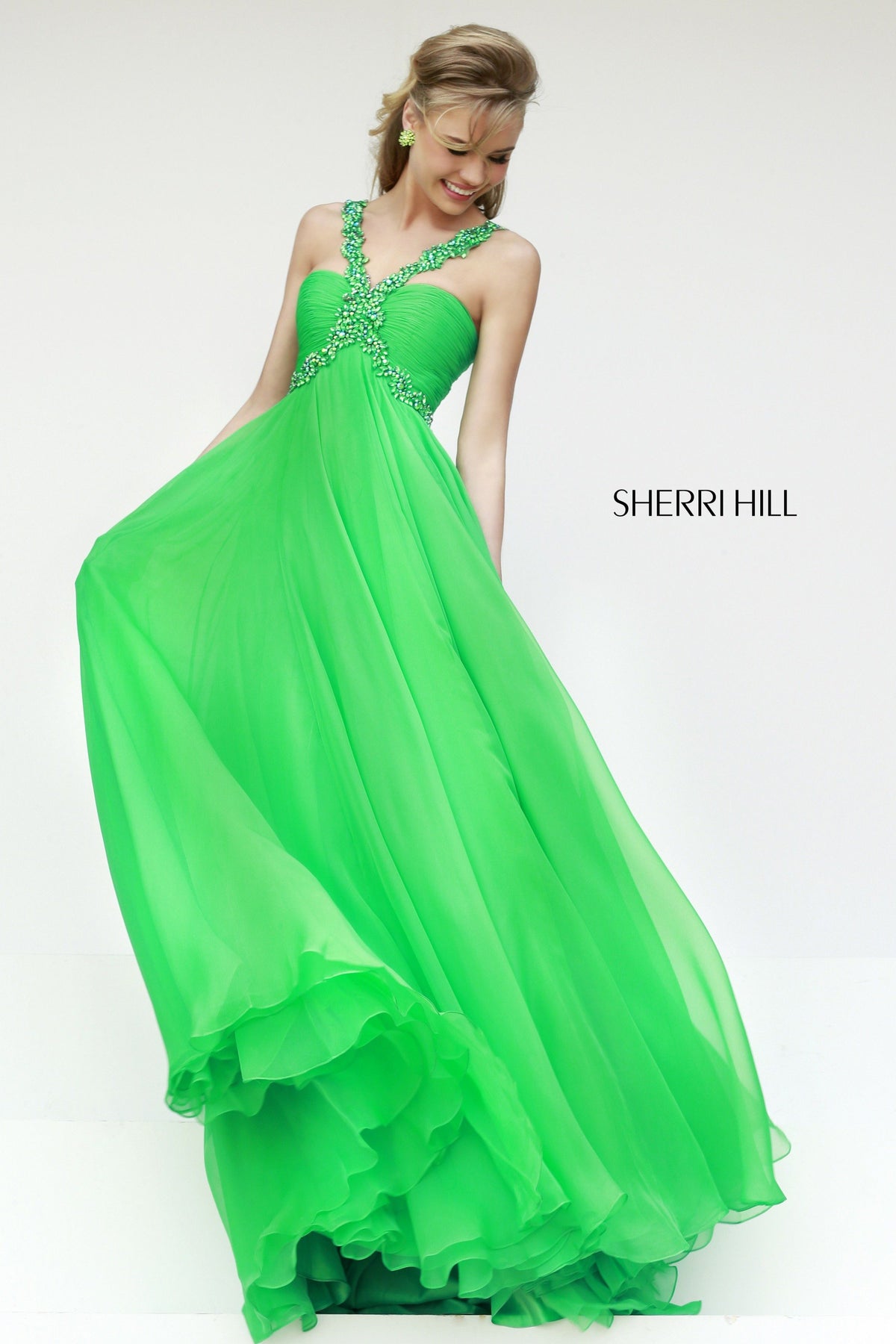 Sherri Hill 11072 one-shoulder chiffon gown