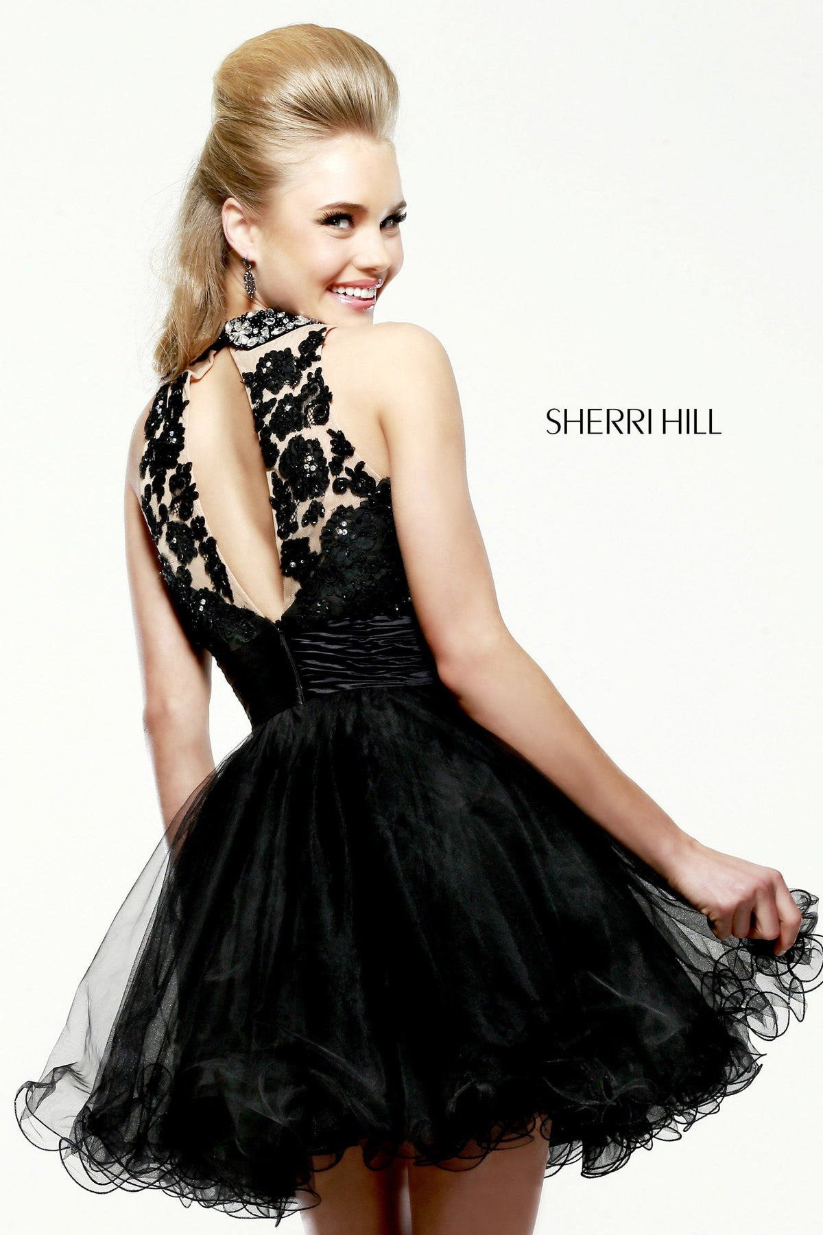 Sherri Hill 21227 strapless cocktail dress with tulle skirt