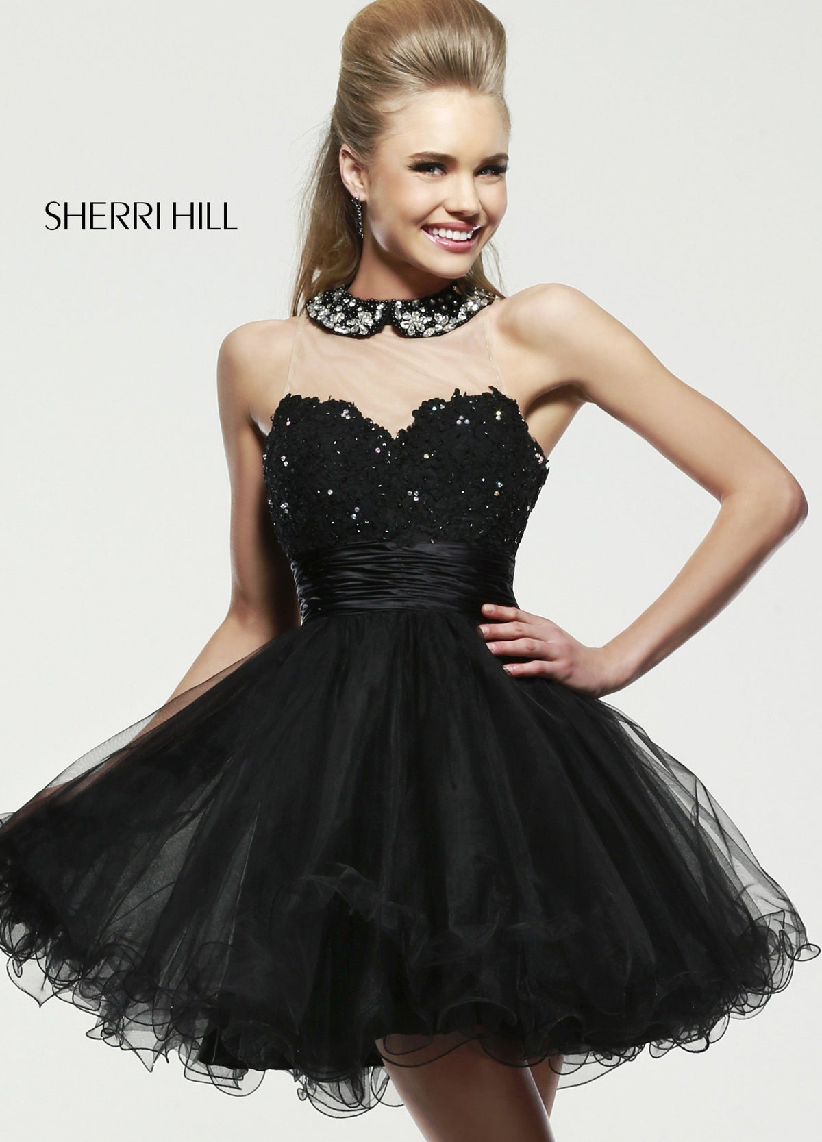 Sherri Hill 21227 strapless cocktail dress with tulle skirt