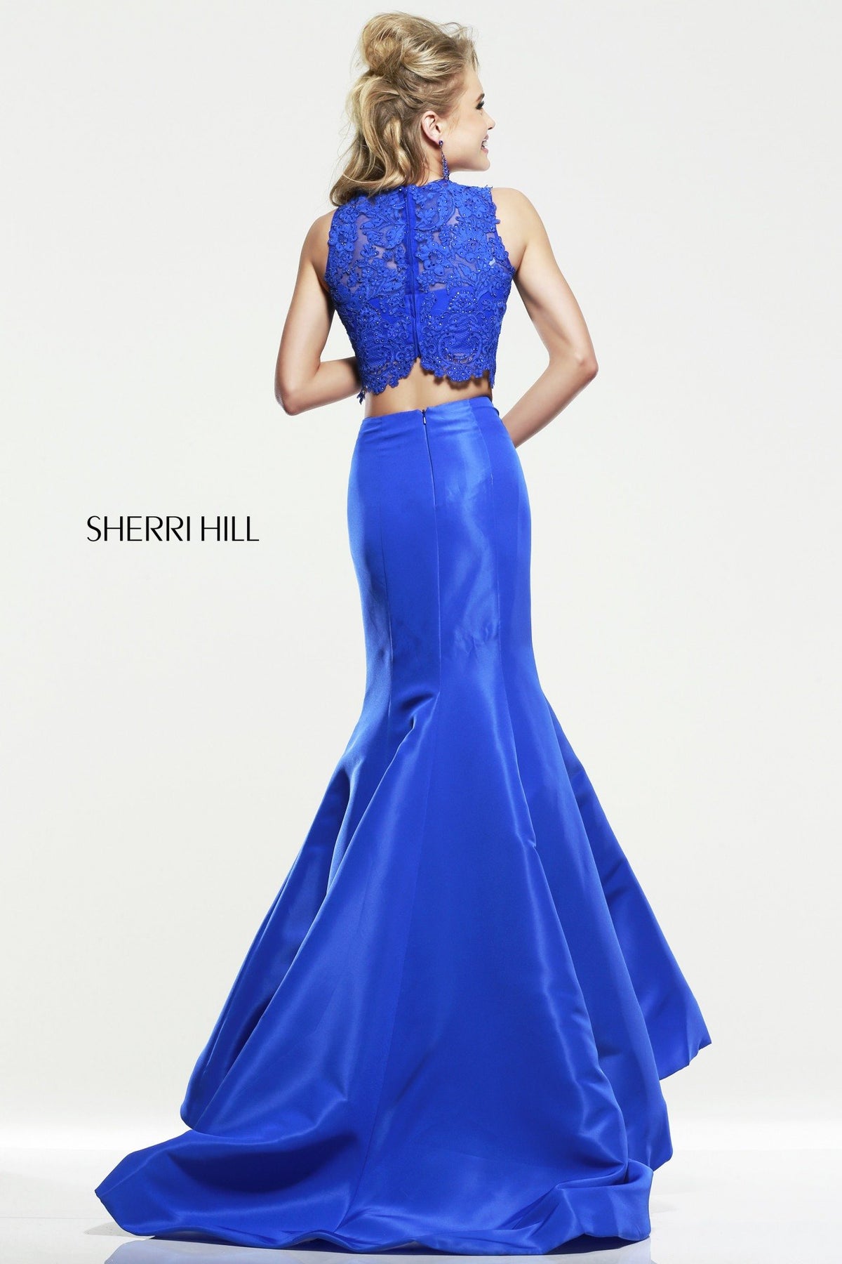 Sherri Hill 21372 satin mermaid gown with beaded waist