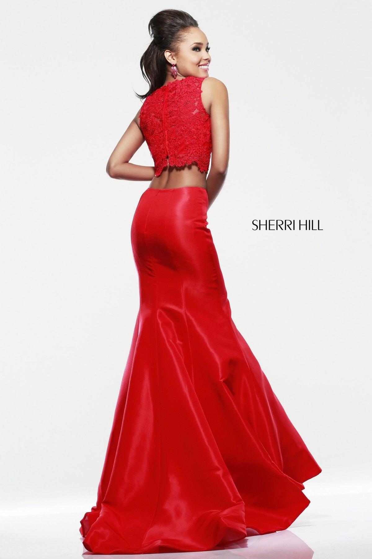 Sherri Hill 21372 satin mermaid gown with beaded waist