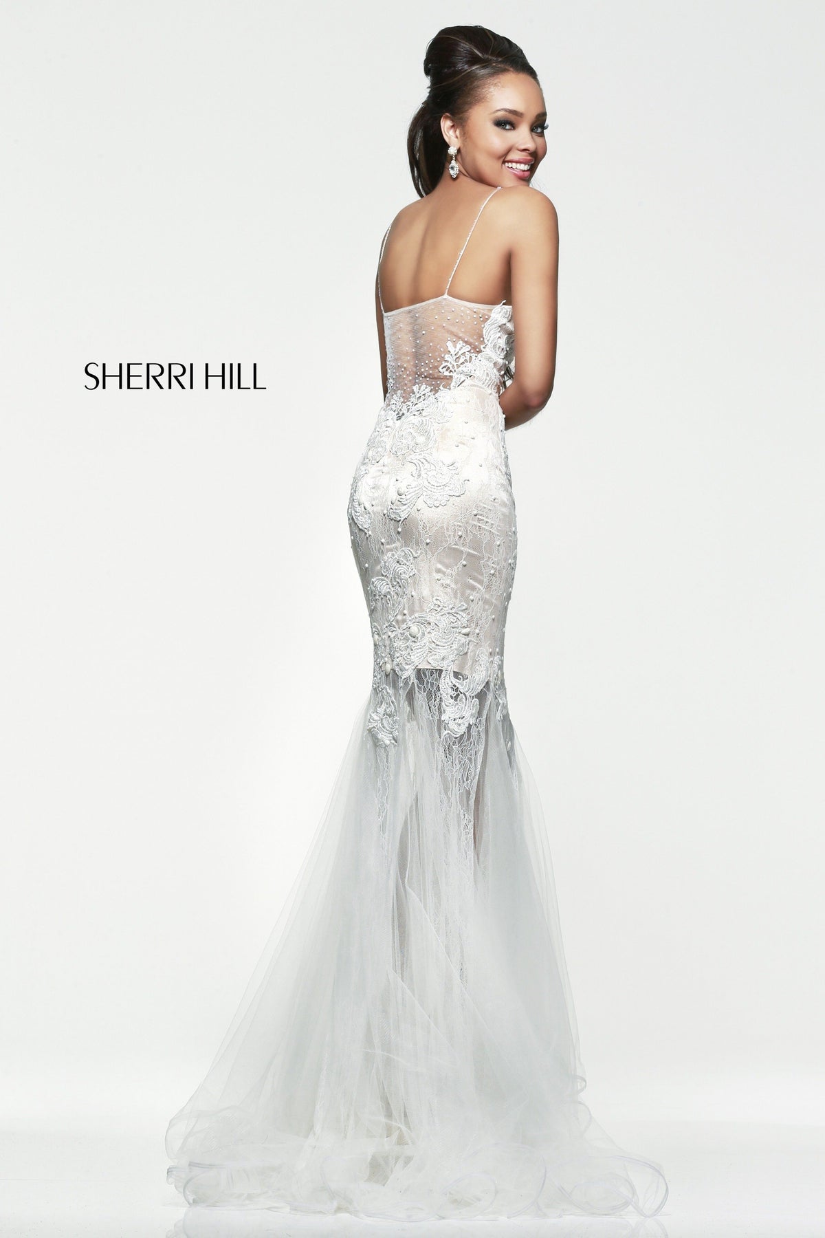 Sherri Hill 9813 strapless mermaid gown with tulle skirt