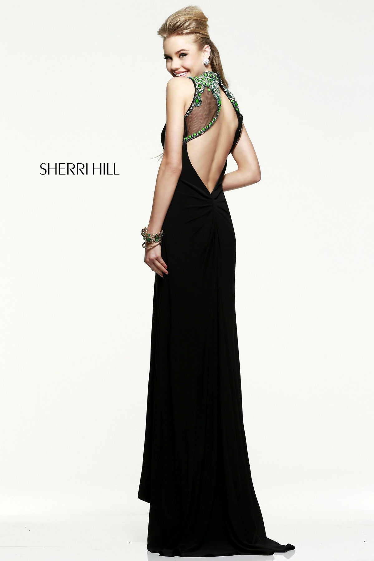 Sherri Hill 21370 fitted dress with beaded sheer yoke