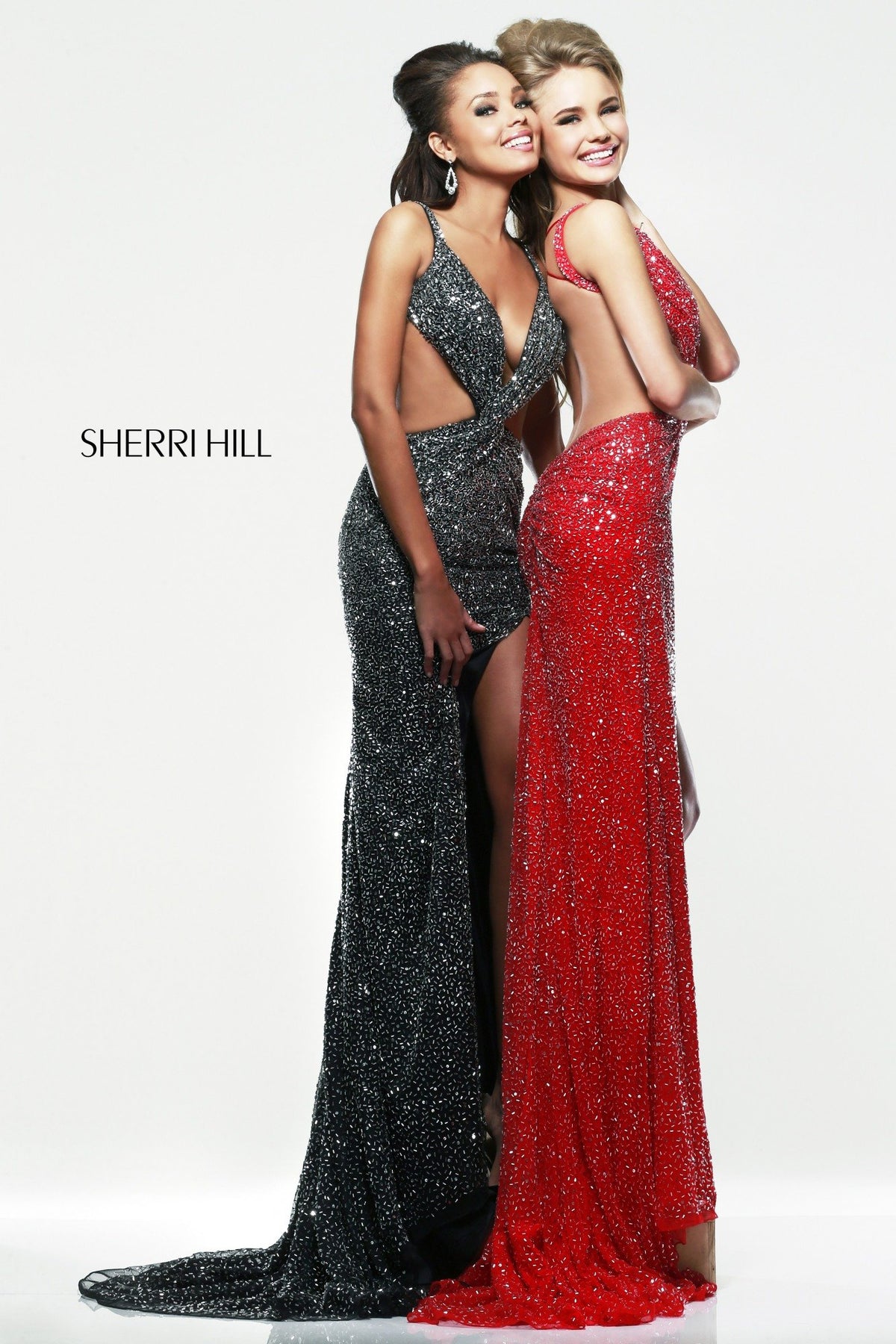 Sherri Hill 32010 beaded fitted gown in red