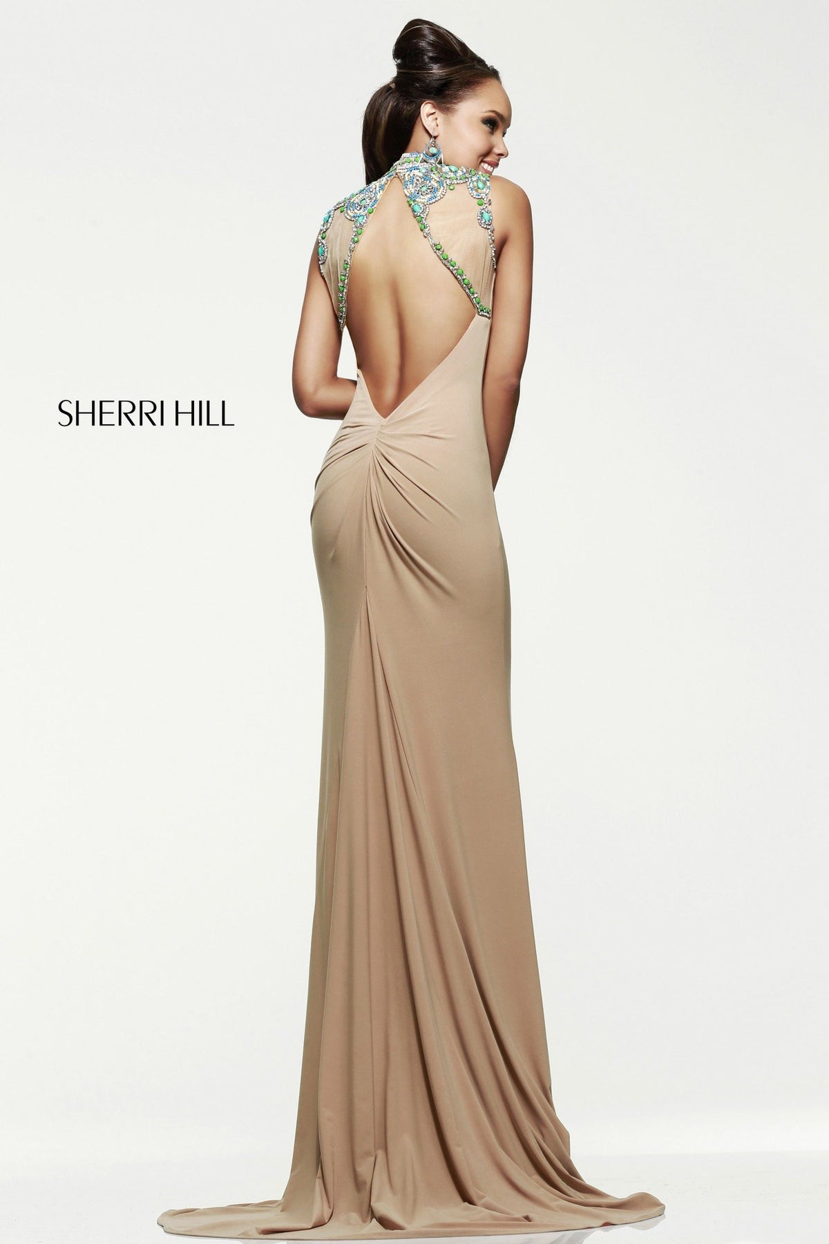 Sherri Hill 21370 fitted dress with beaded sheer yoke