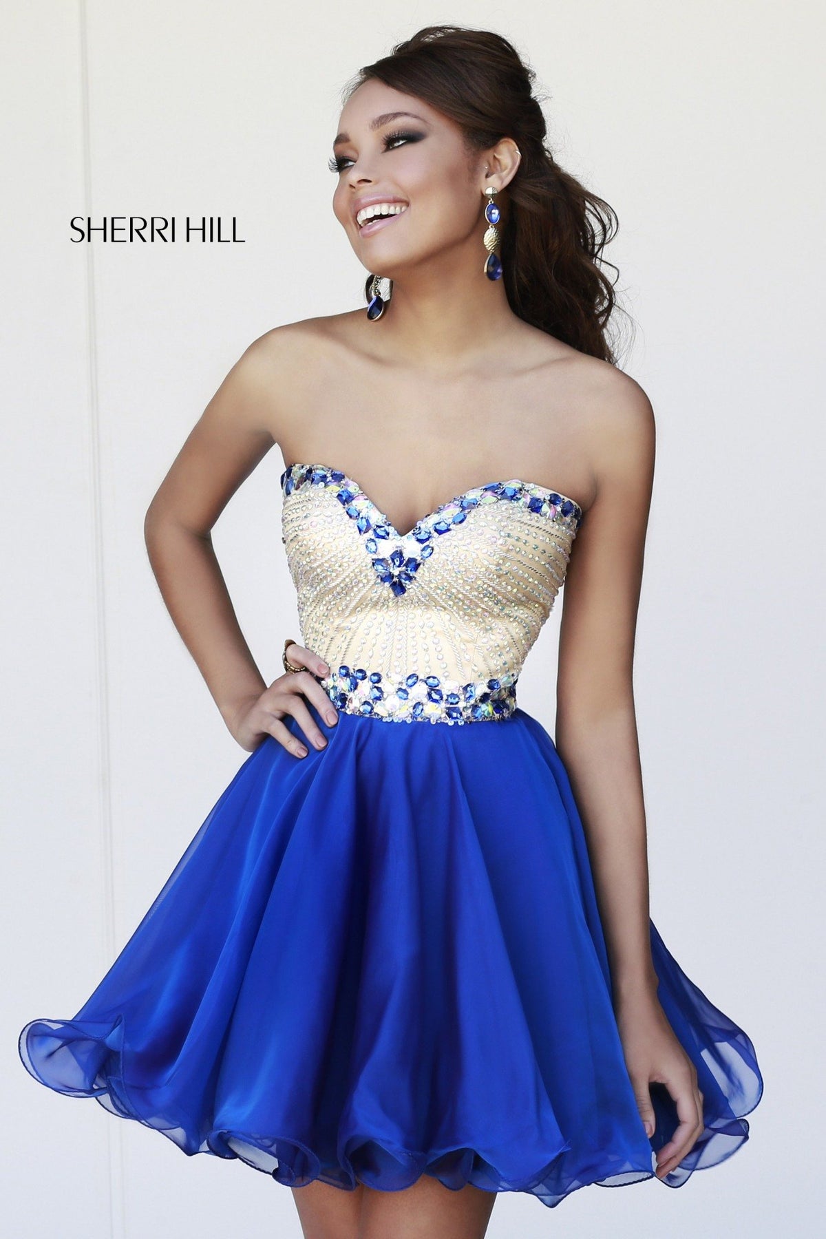 Sherri Hill 1929 strapless beaded bodice chiffon cocktail dress
