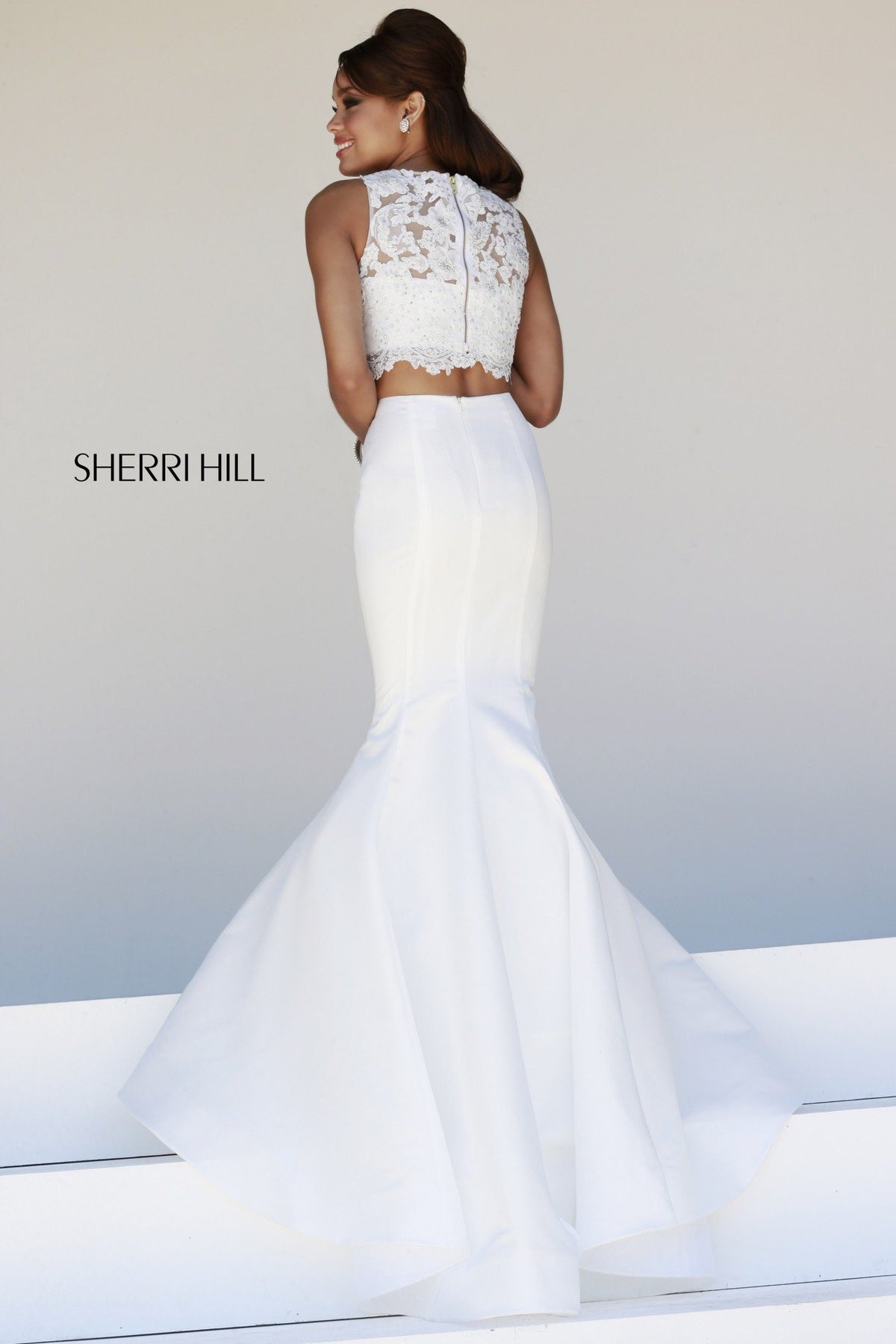 Sherri Hill 21372 satin mermaid gown with beaded waist
