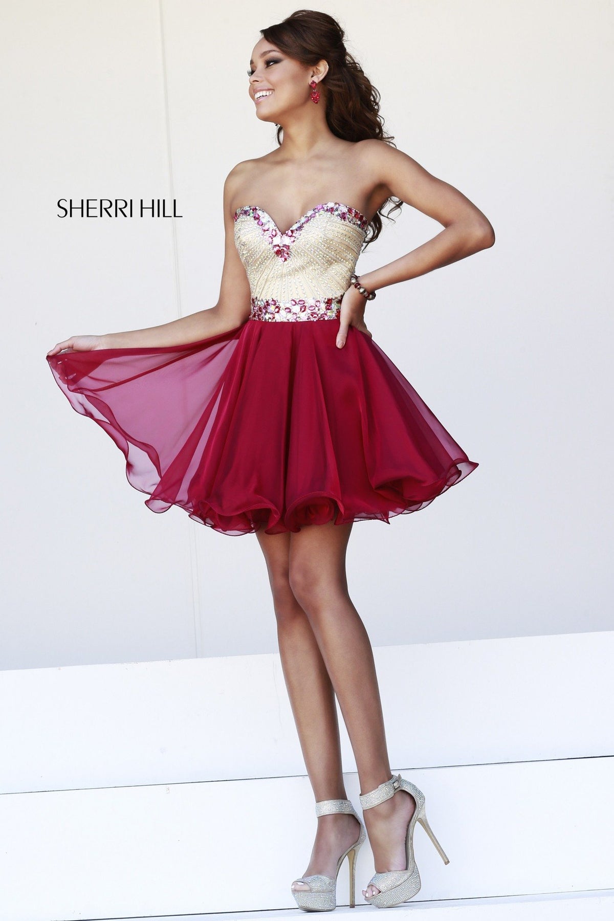 Sherri Hill 1929 strapless beaded bodice chiffon cocktail dress