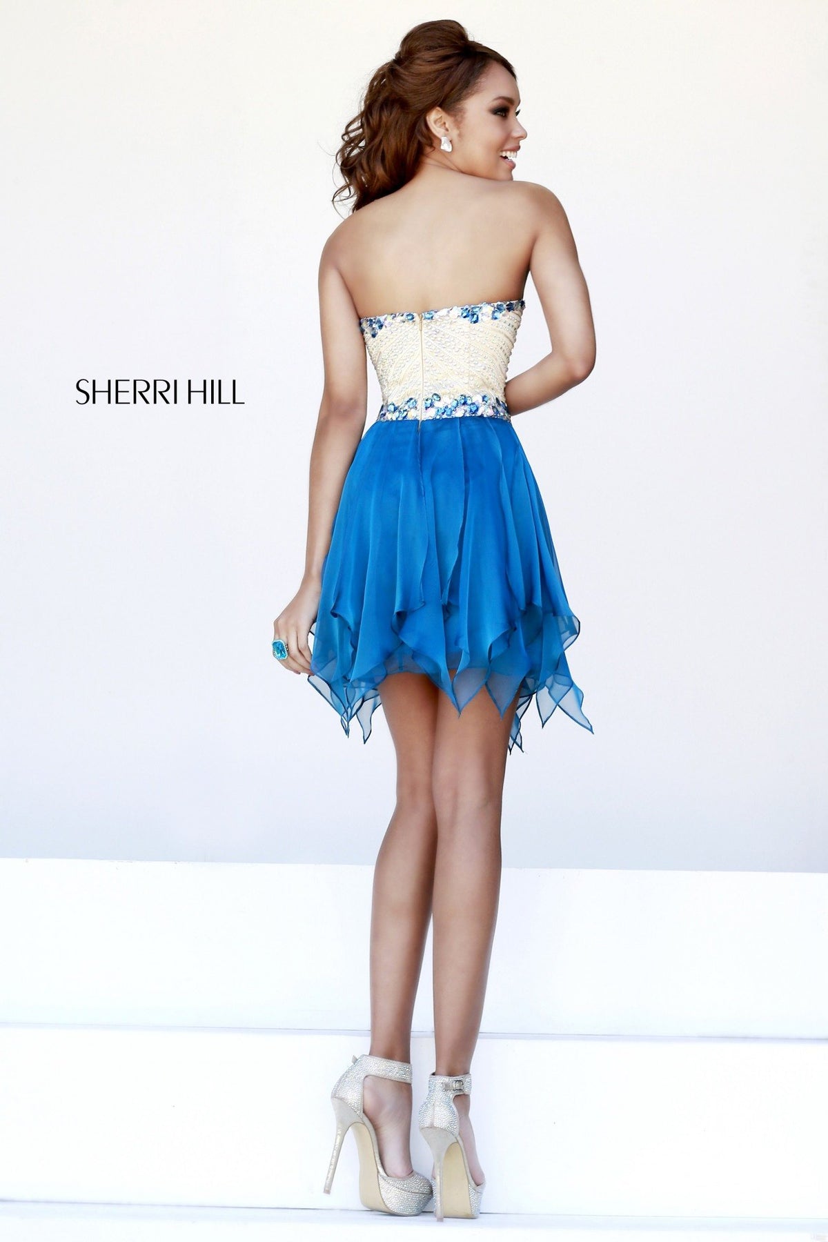 Sherri Hill 1928 strapless beaded tulle cocktail dress