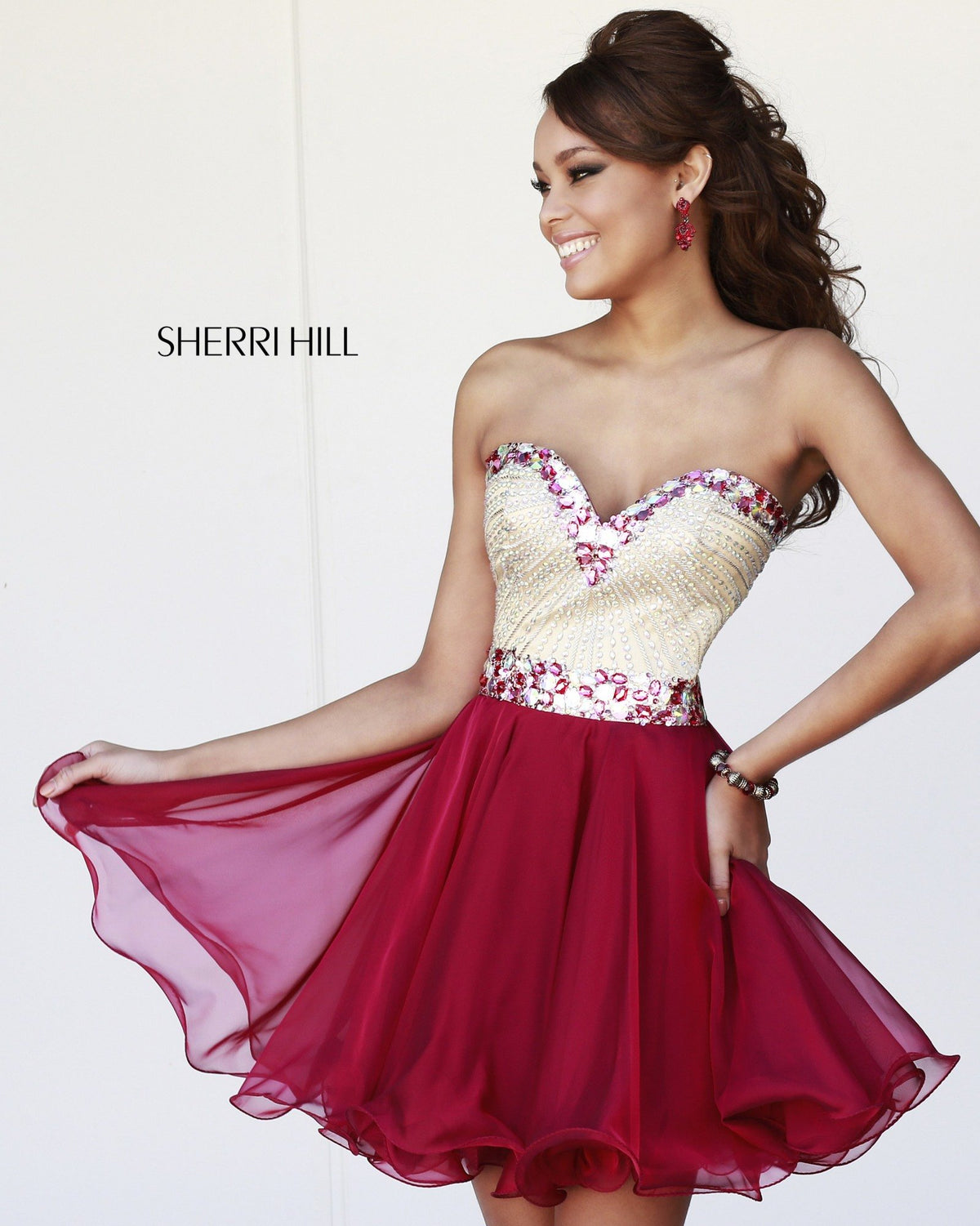 Sherri Hill 1929 strapless beaded bodice chiffon cocktail dress