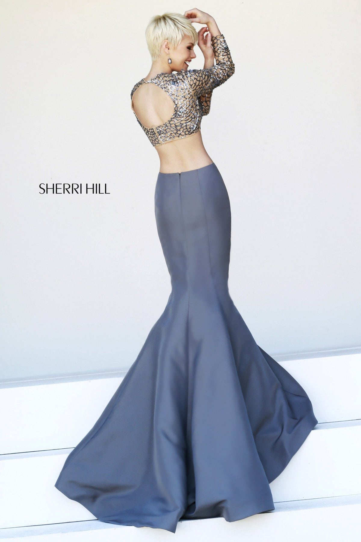 Sherri Hill 32009 color-block mermaid gown with beaded bodice