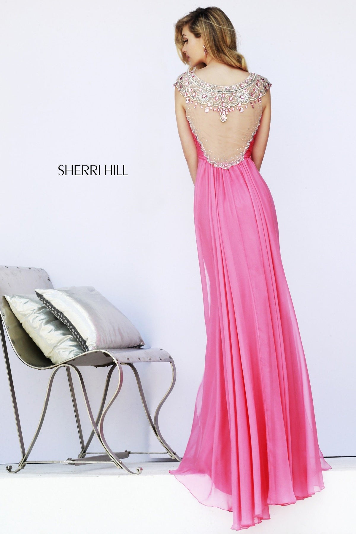 Sherri Hill 11172 fitted jersey gown with chiffon overlay