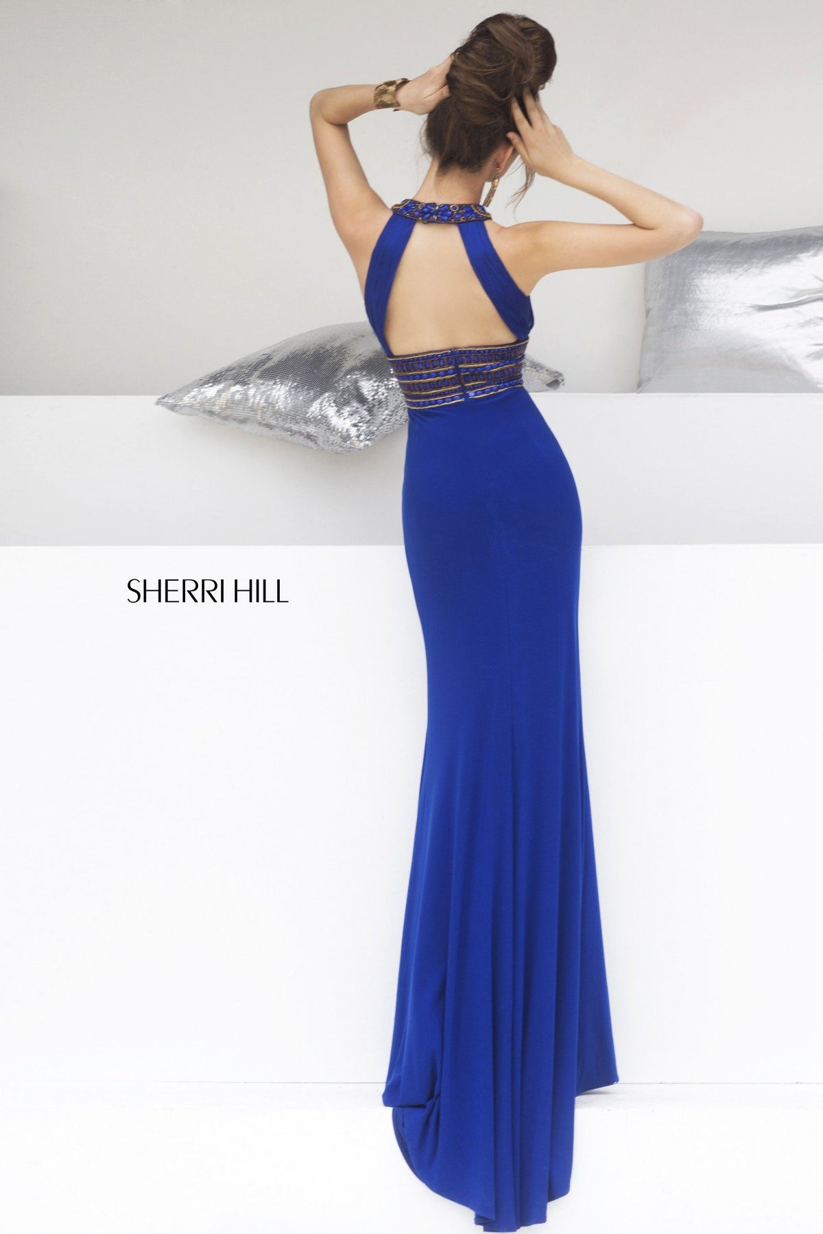 Sherri Hill 11173 chiffon gown with beaded neckline