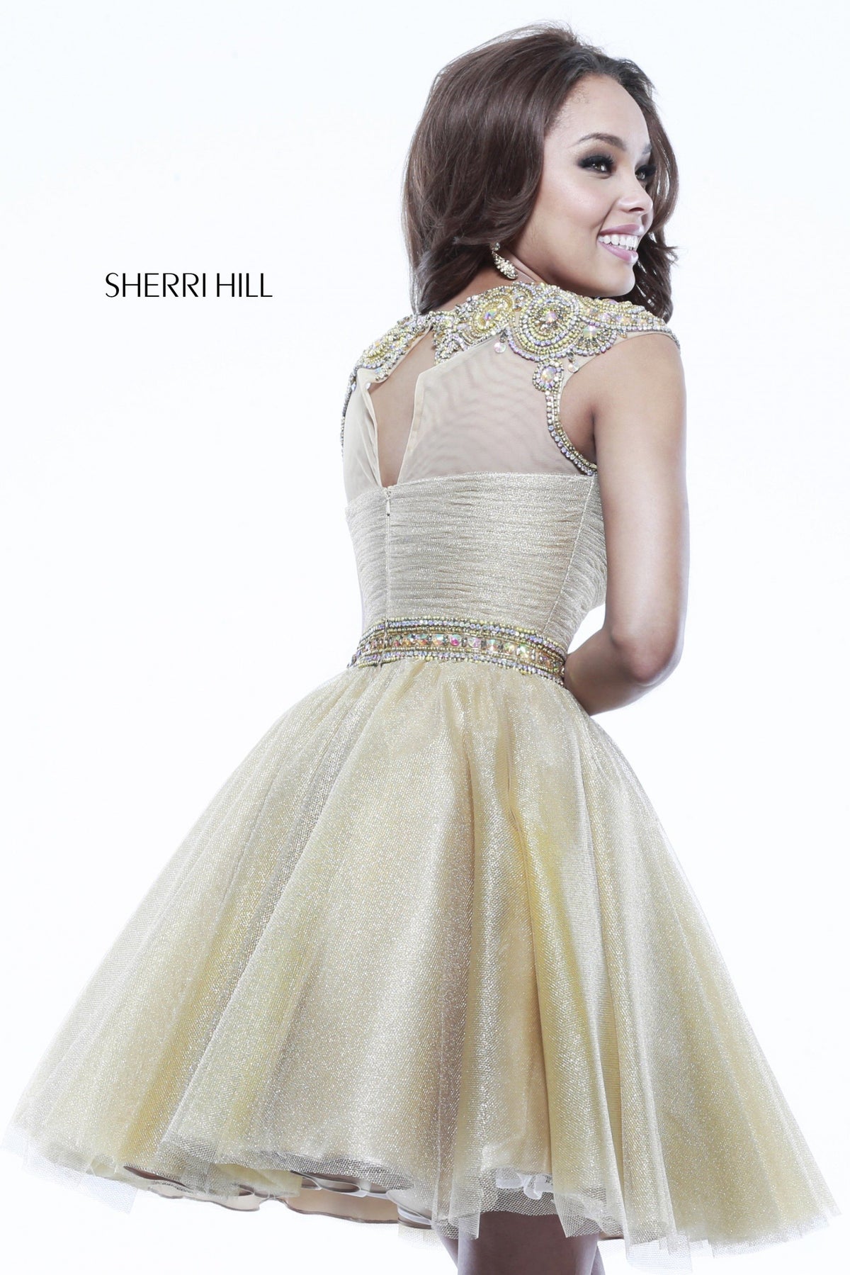 Sherri Hill 32007 cap-sleeve cocktail dress with beaded waist