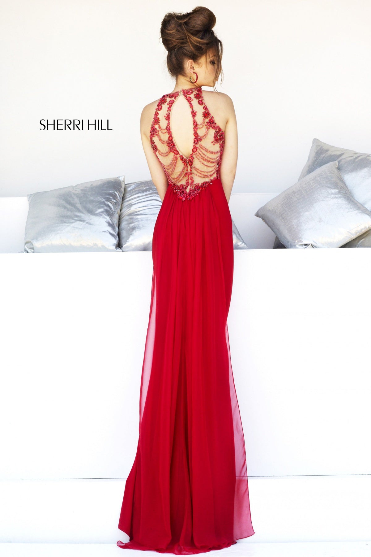 Sherri Hill 32043 halter jumpsuit with chiffon overlay