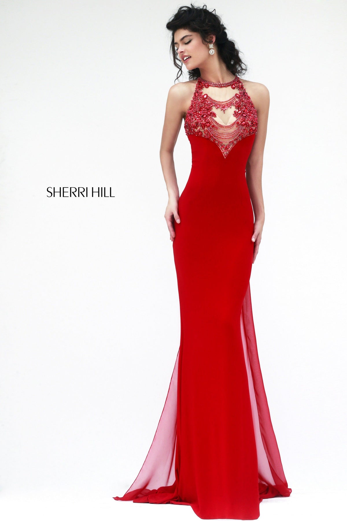 Sherri Hill 32043 halter jumpsuit with chiffon overlay