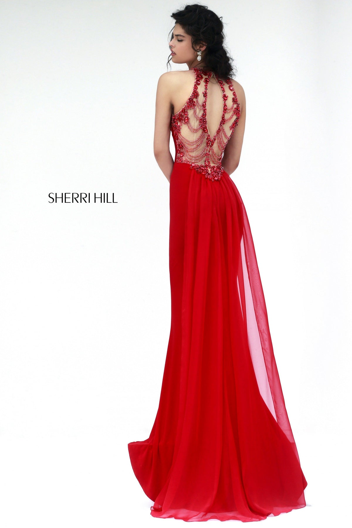 Sherri Hill 32043 halter jumpsuit with chiffon overlay