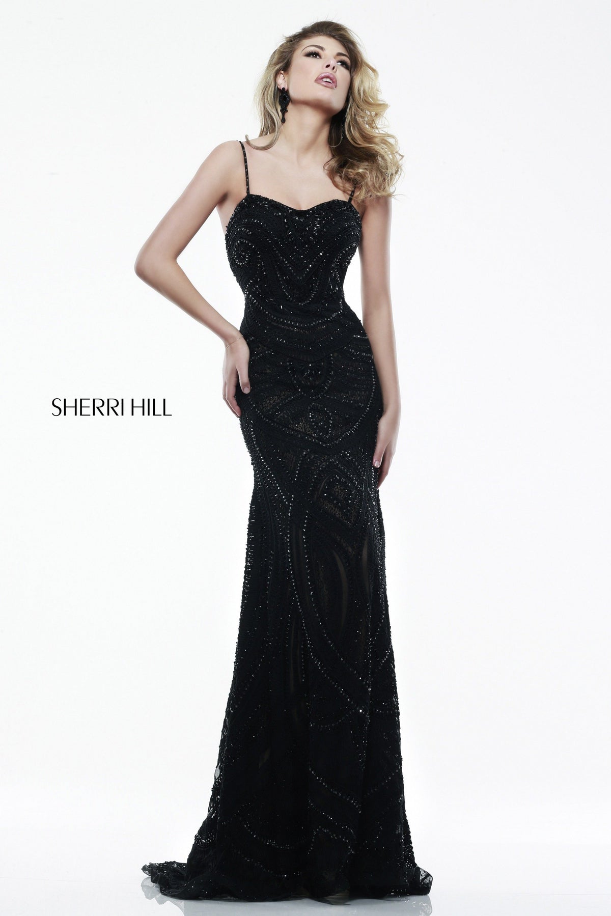 Sherri Hill 41006 fitted jersey gown with thin straps