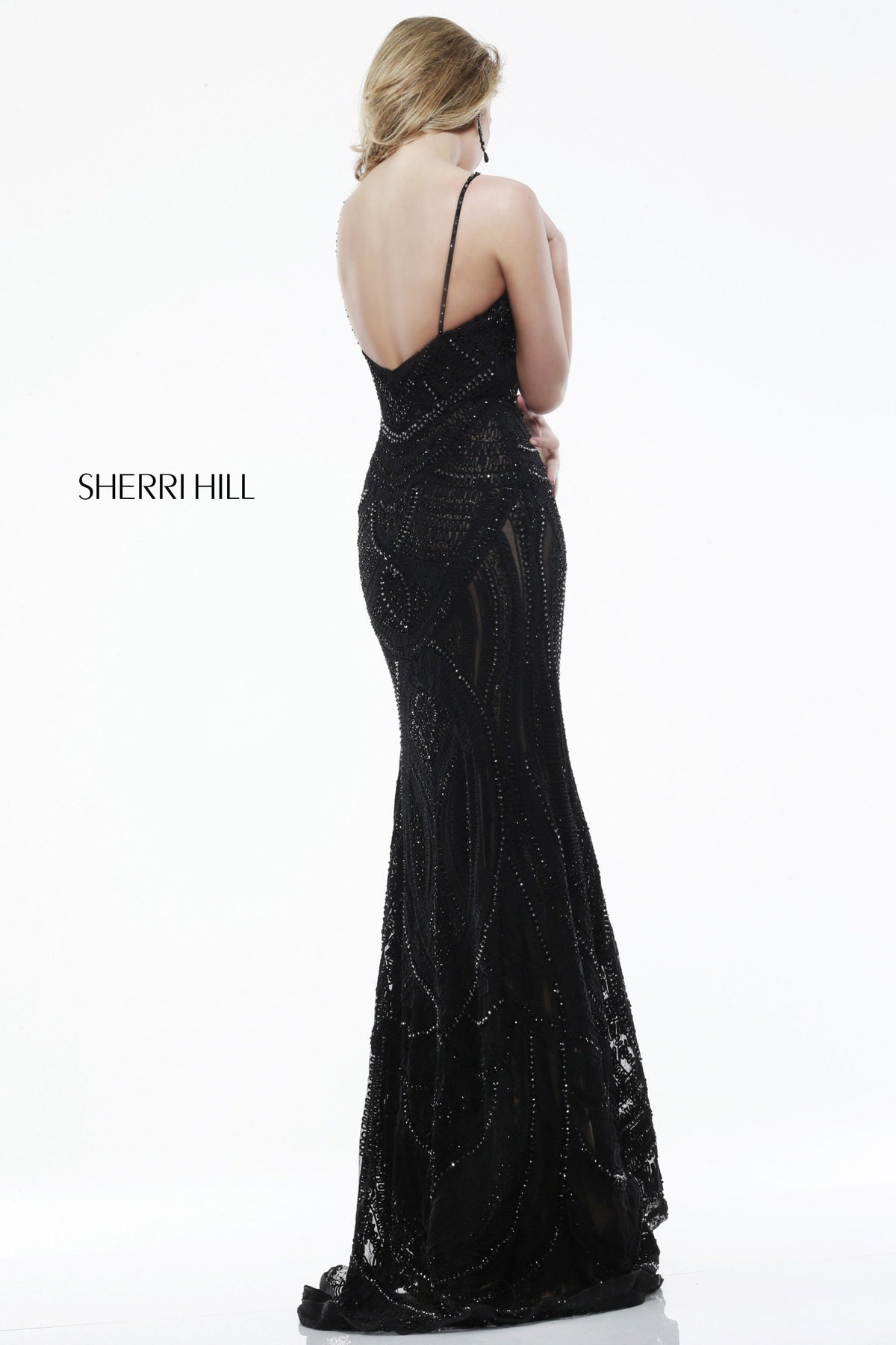Sherri Hill 41006 fitted jersey gown with thin straps