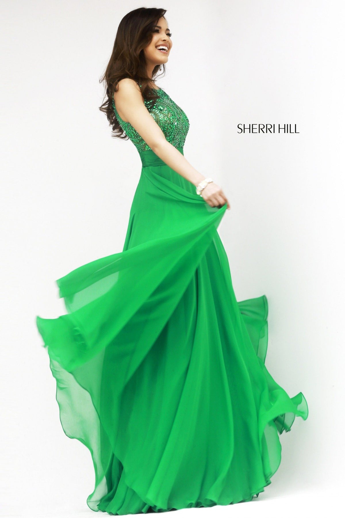Sherri Hill 11170 cap-sleeve beaded bodice chiffon gown