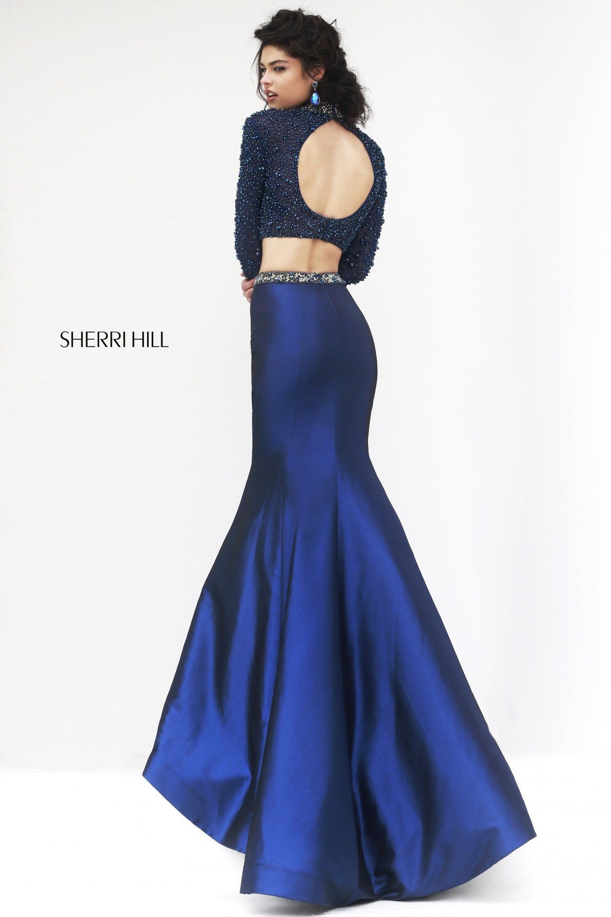 Sherri Hill 32044 two-piece long-sleeve fitted mermaid gown