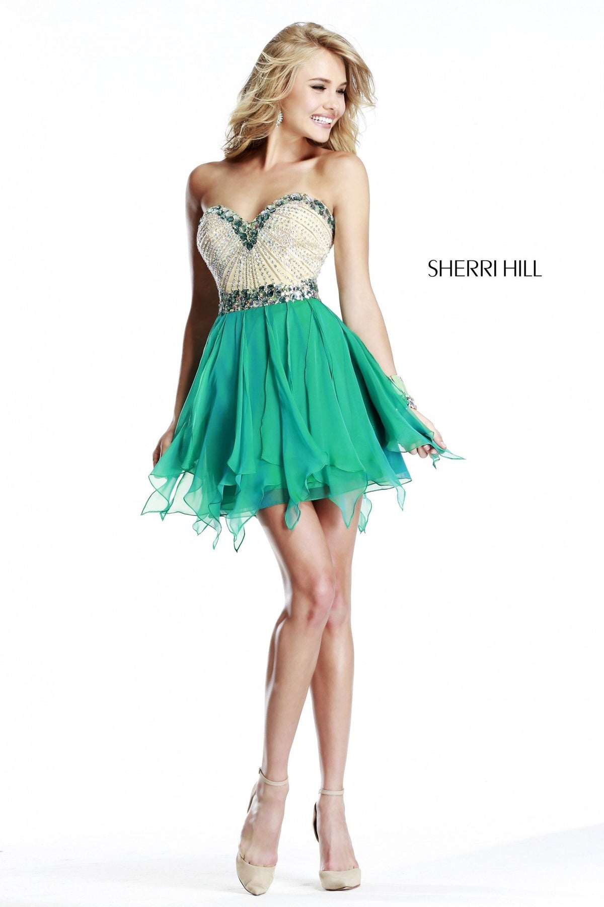 Sherri Hill 1928 strapless beaded tulle cocktail dress