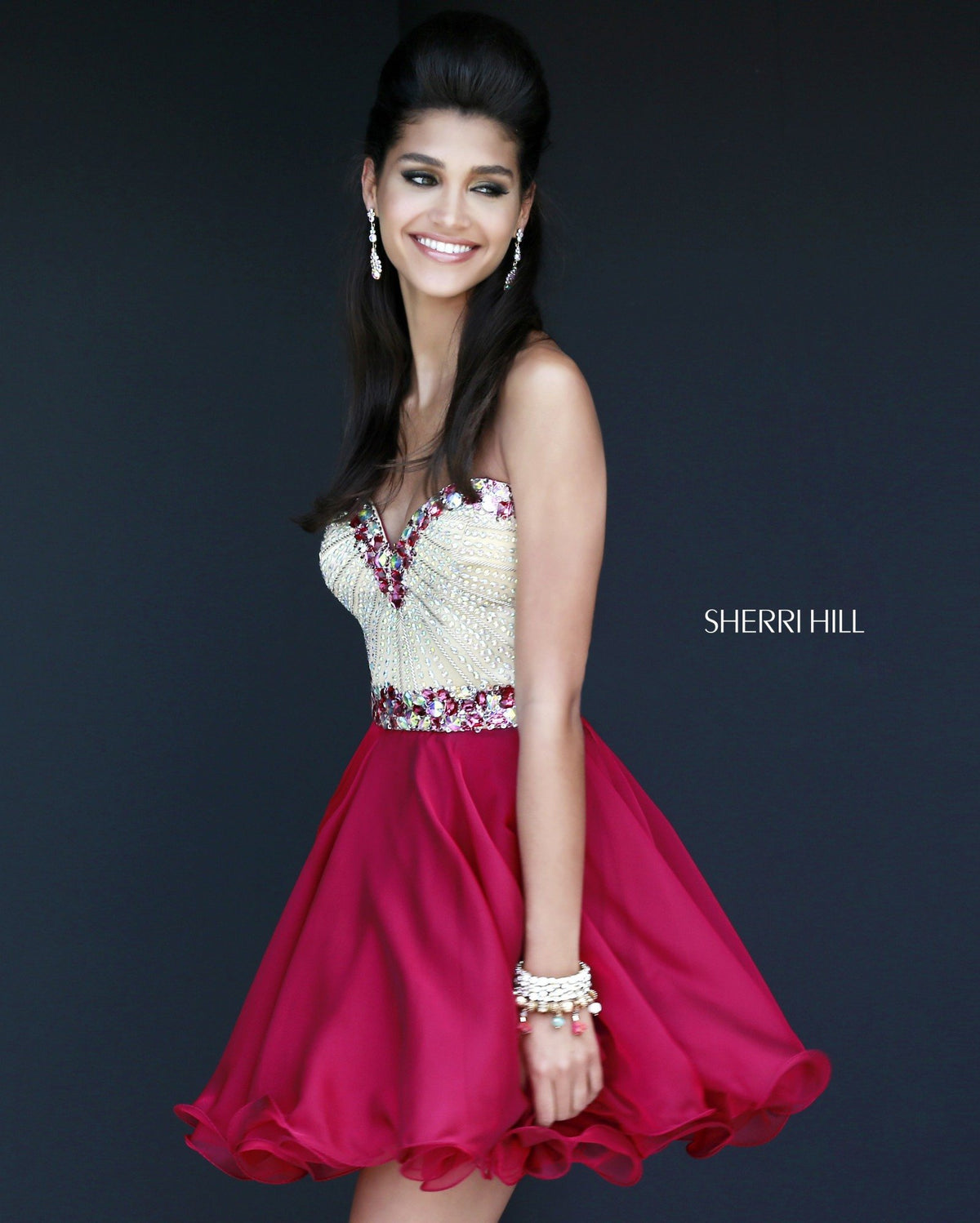 Sherri Hill 1929 strapless beaded bodice chiffon cocktail dress