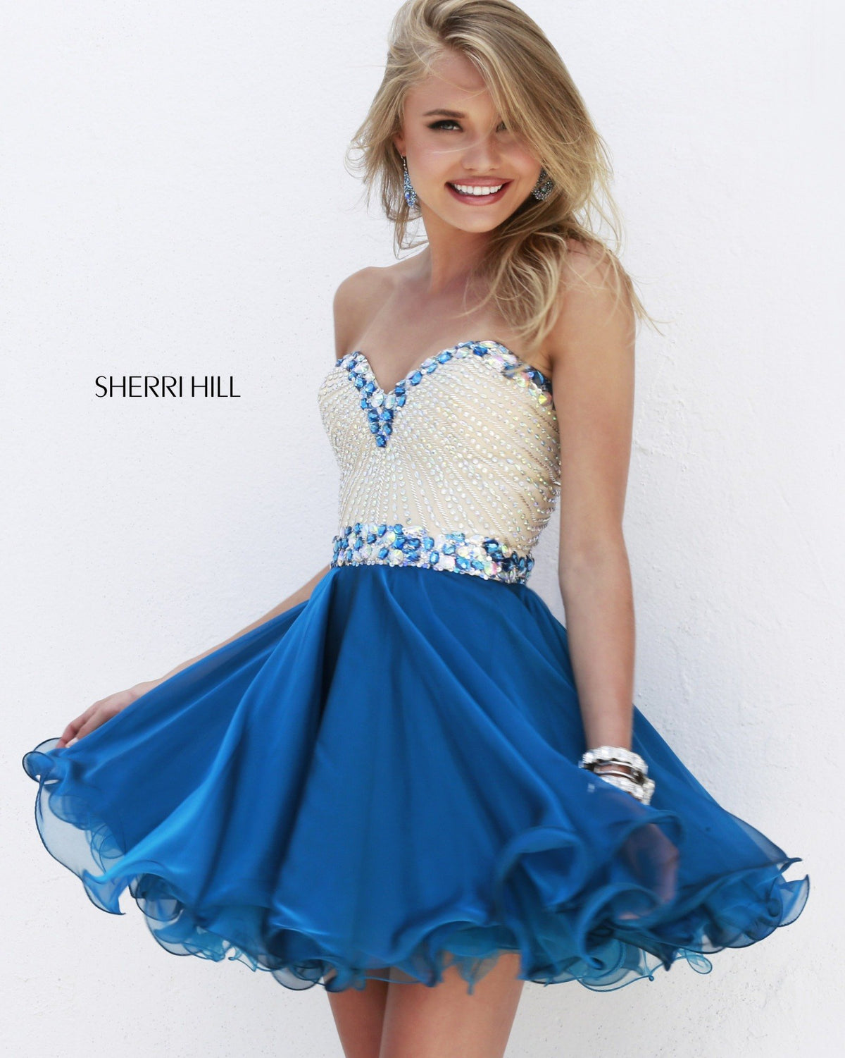 Sherri Hill 1929 strapless beaded bodice chiffon cocktail dress