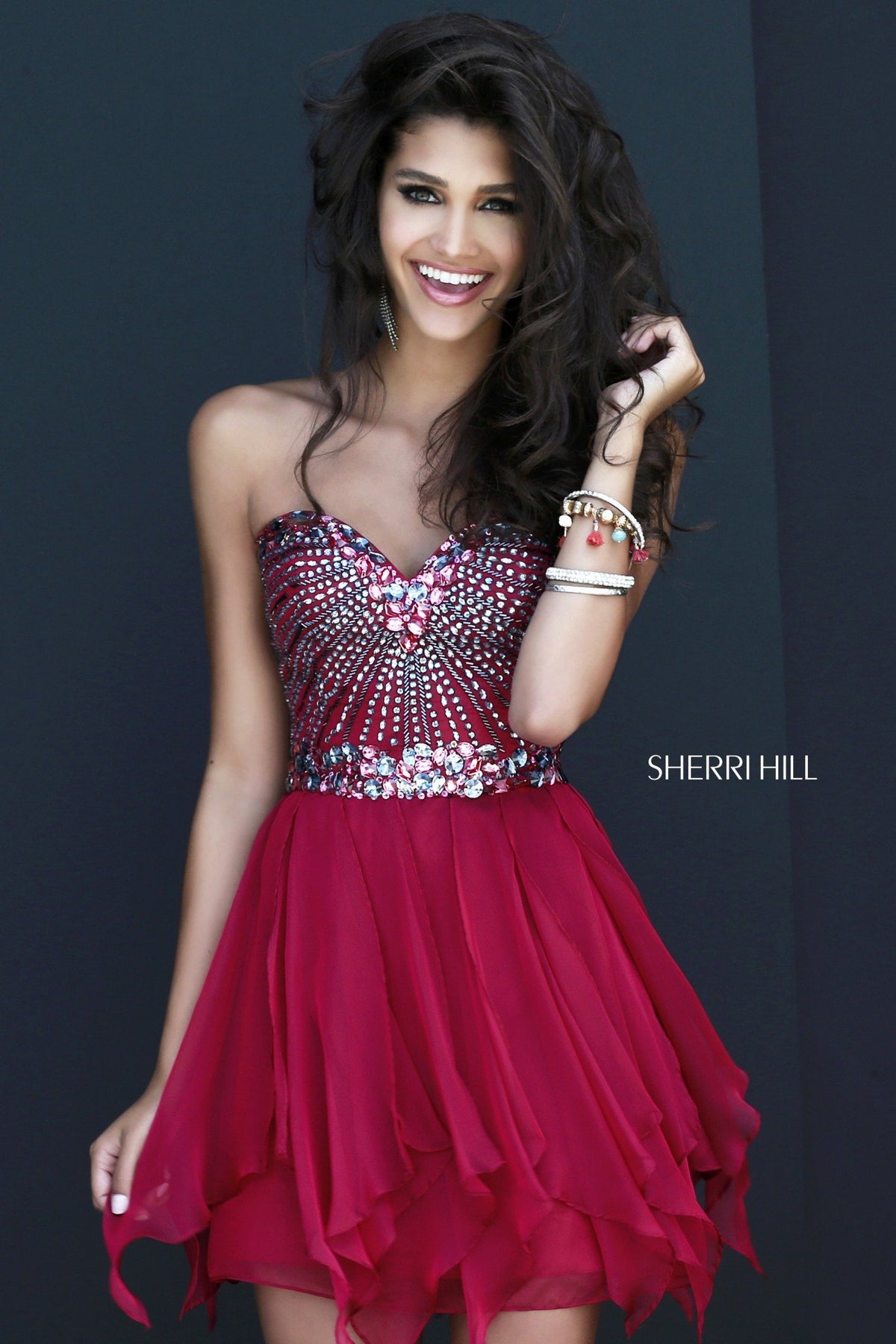 Sherri Hill 1931 strapless beaded cocktail dress