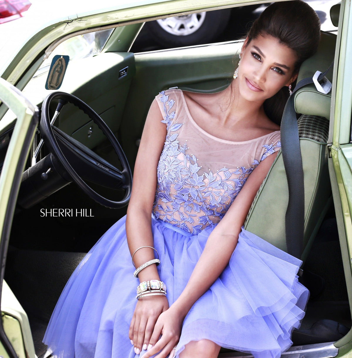 Sherri Hill 11171 cap-sleeve beaded bodice tulle cocktail dress