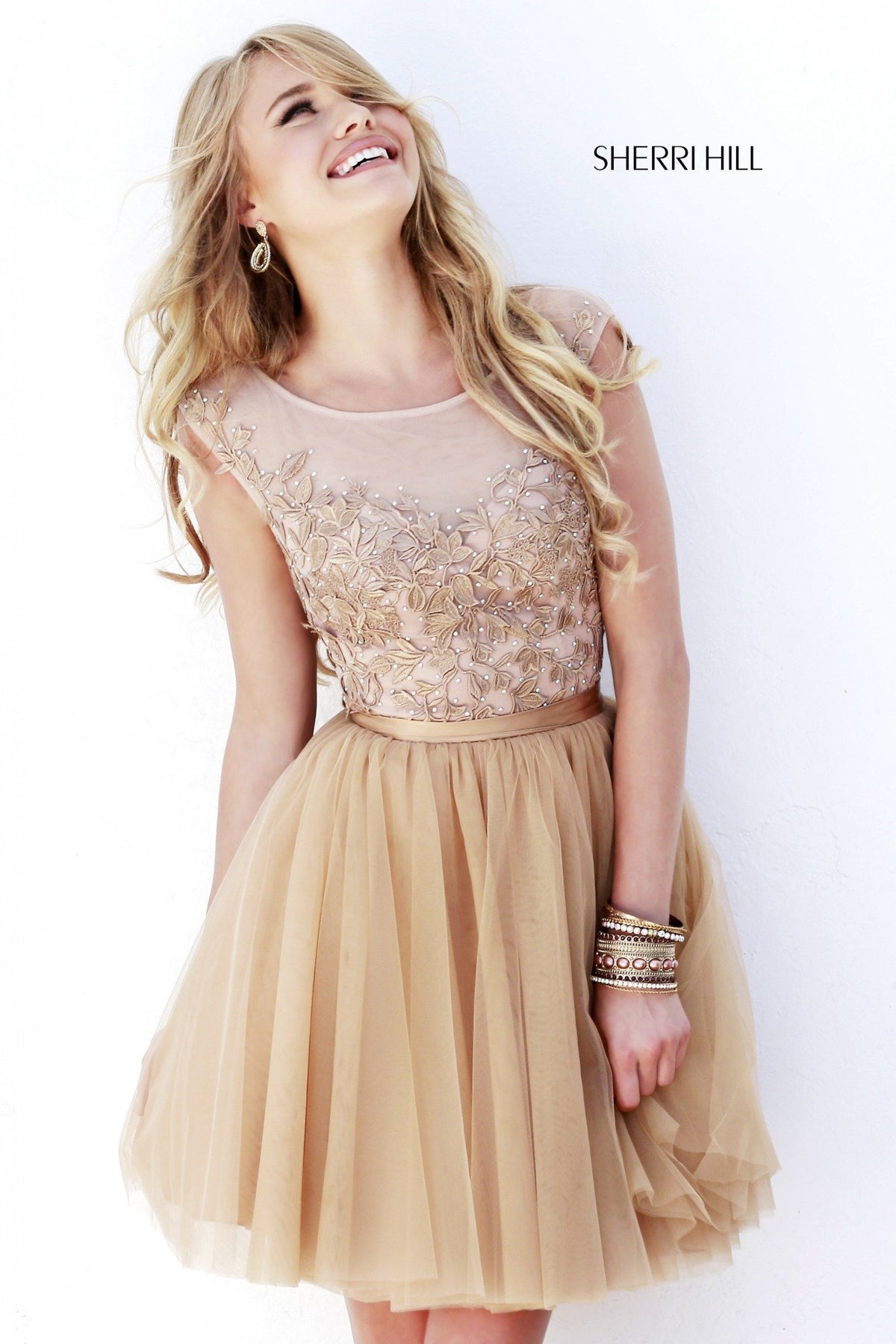 Sherri Hill 11171 cap-sleeve beaded bodice tulle cocktail dress