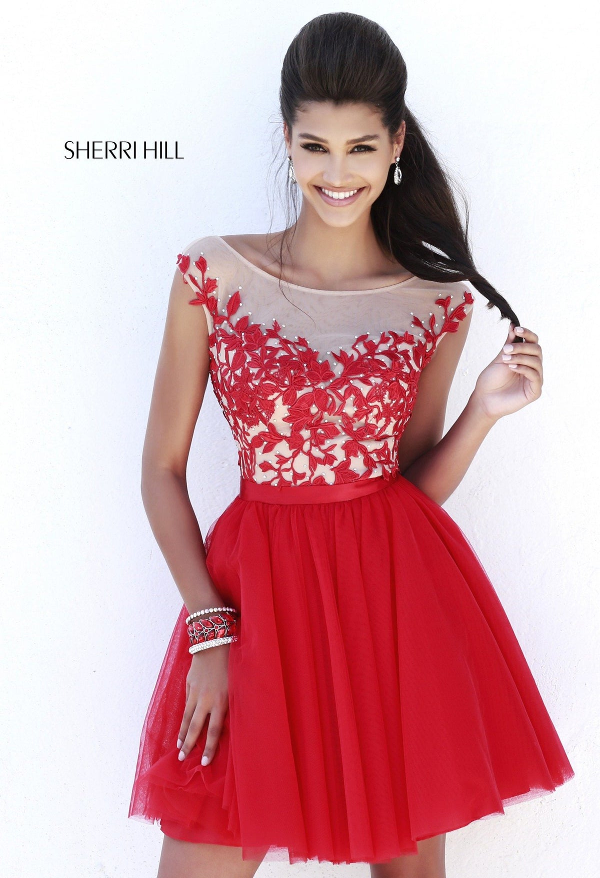 Sherri Hill 11171 cap-sleeve beaded bodice tulle cocktail dress