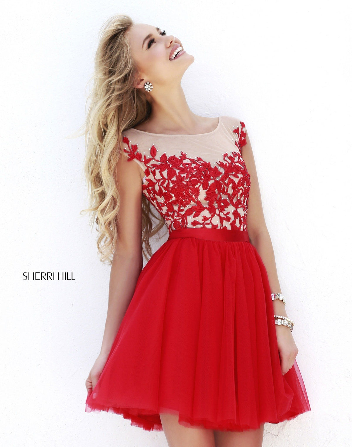 Sherri Hill 11171 cap-sleeve beaded bodice tulle cocktail dress