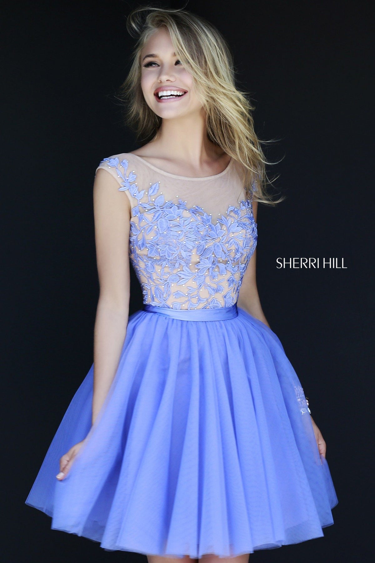 Sherri Hill 11171 cap-sleeve beaded bodice tulle cocktail dress