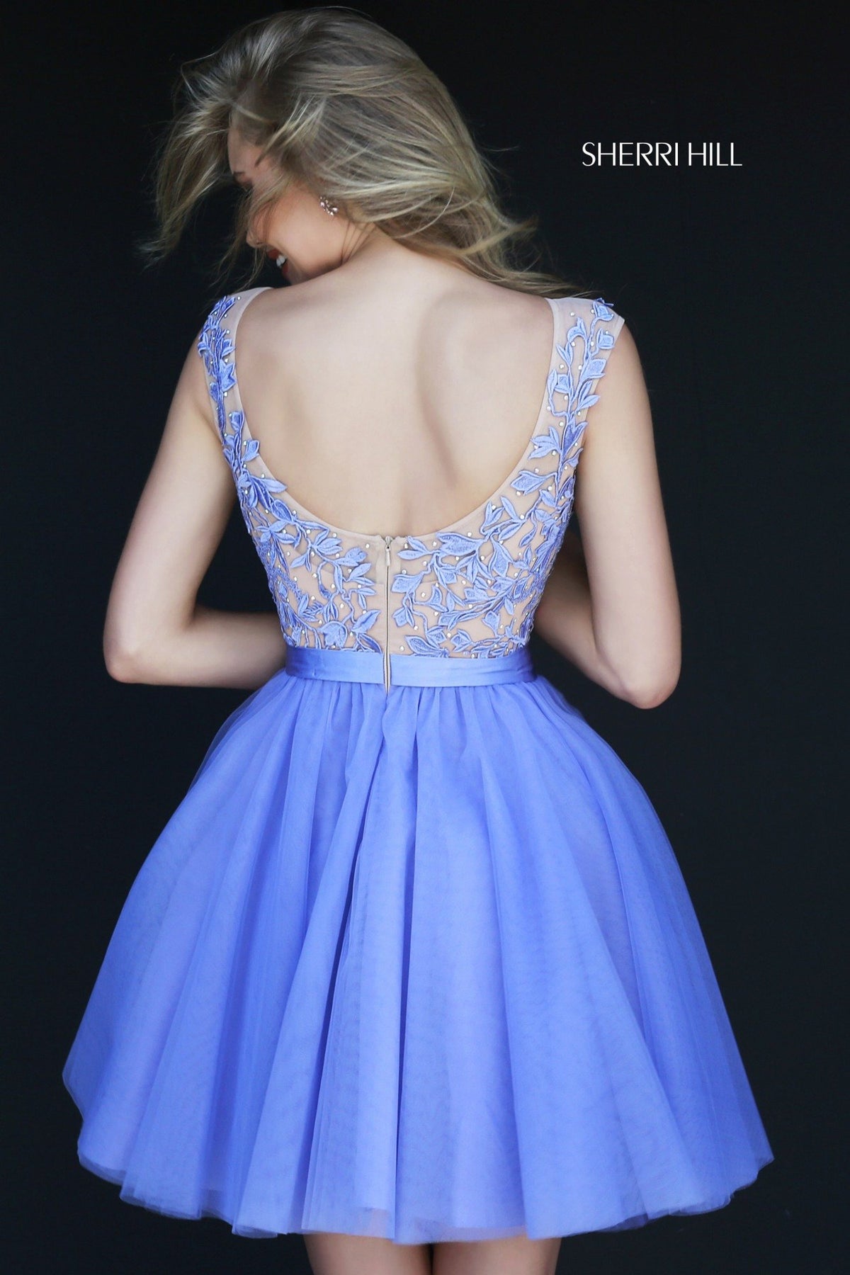 Sherri Hill 11171 cap-sleeve beaded bodice tulle cocktail dress