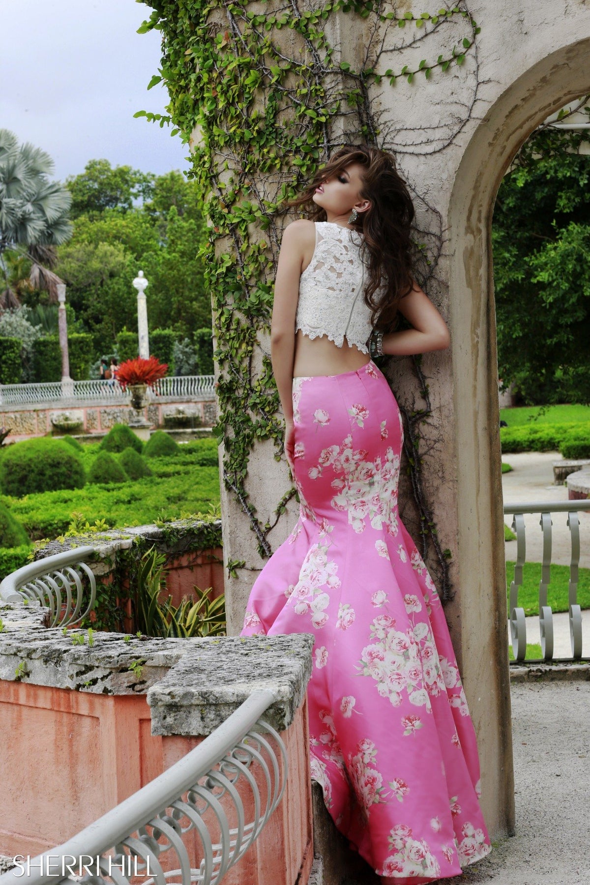 Sherri Hill 32073 two-piece print high-low gown