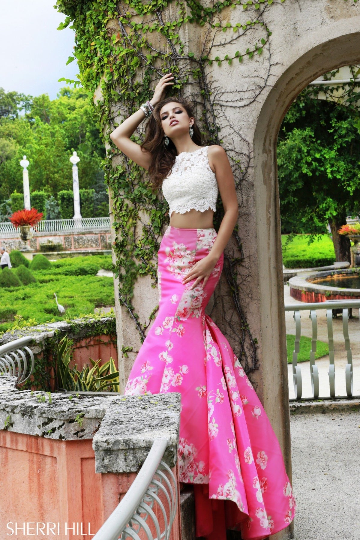 Sherri Hill 32073 two-piece print high-low gown