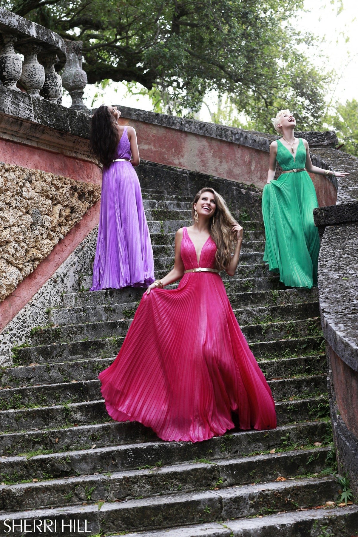 Sherri Hill 32075 V-neck ruched chiffon gown in light purple