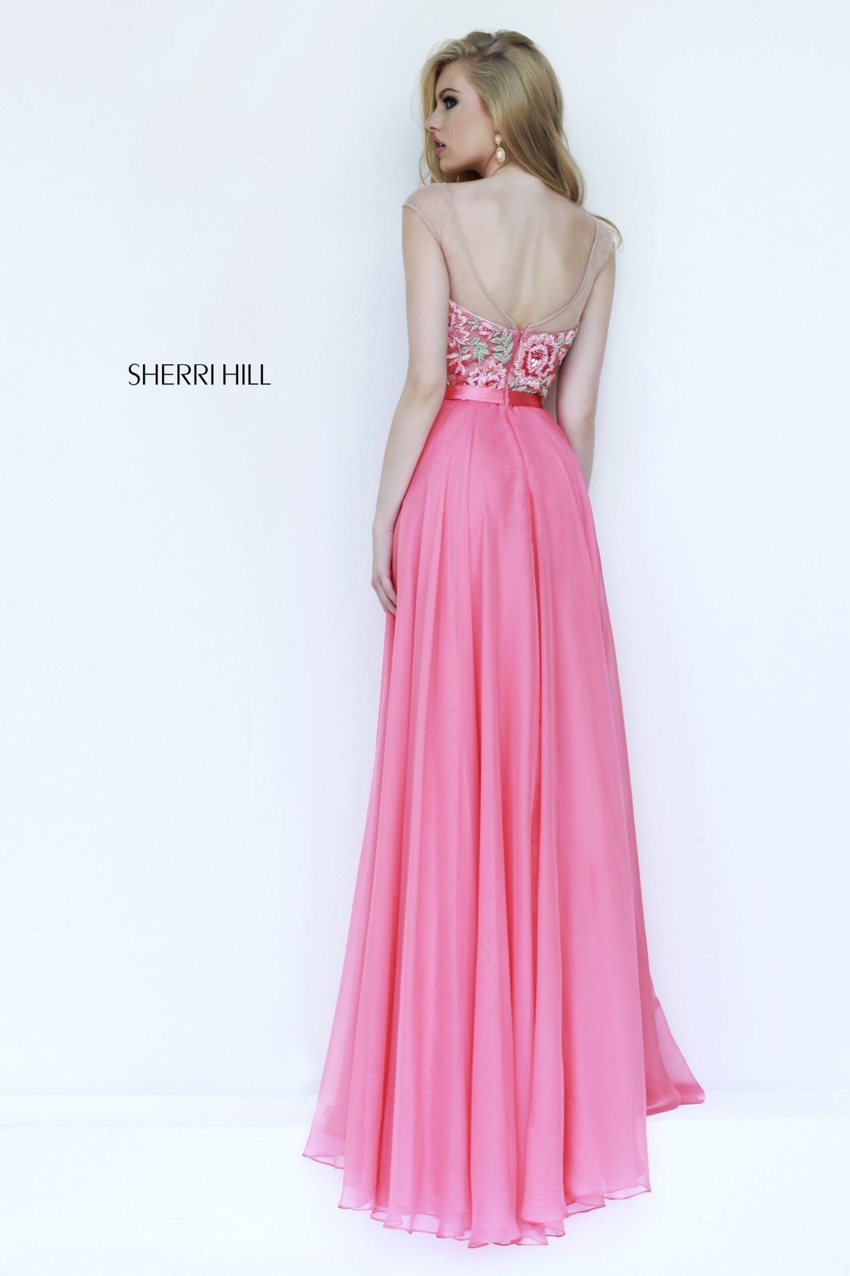 Sherri Hill 11229 strapless chiffon gown with beaded bodice