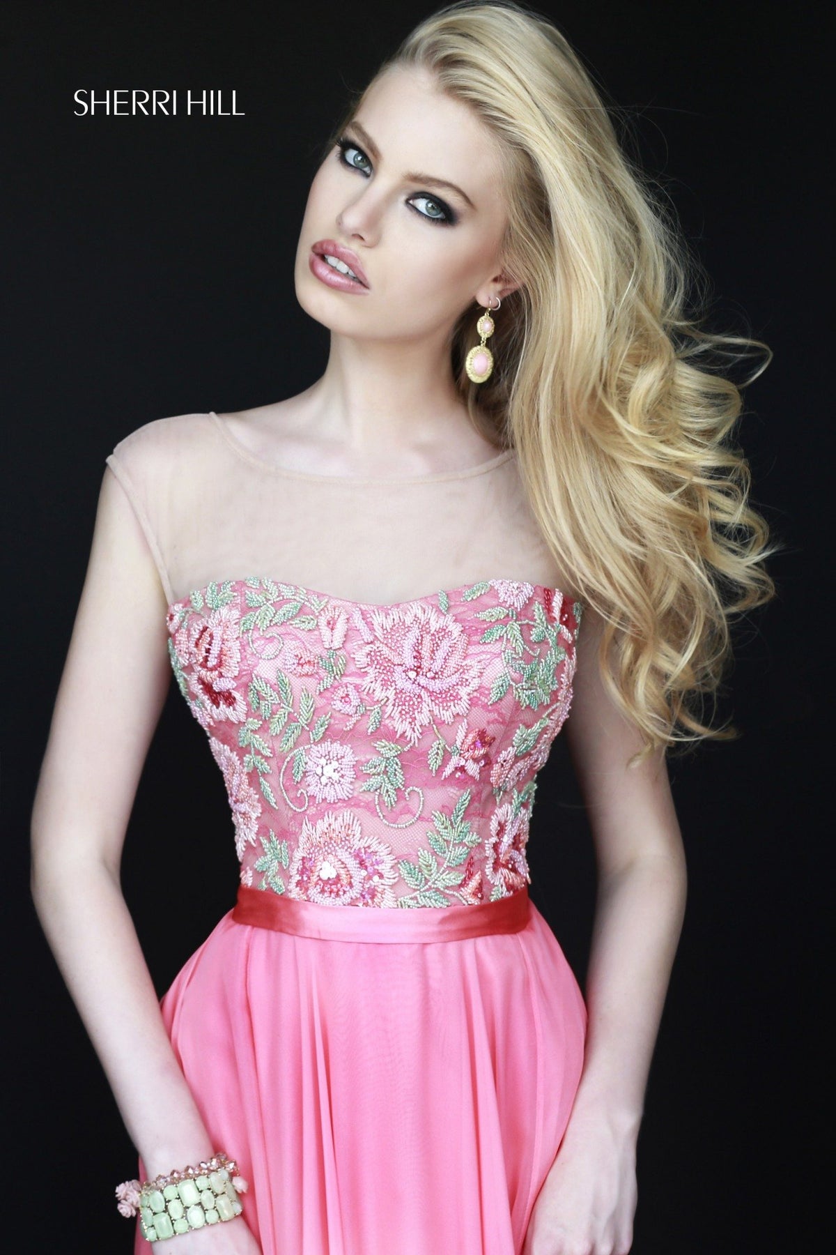Sherri Hill 11229 strapless chiffon gown with beaded bodice